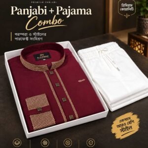 Premium Maroon Panjabi white Pyjama combo