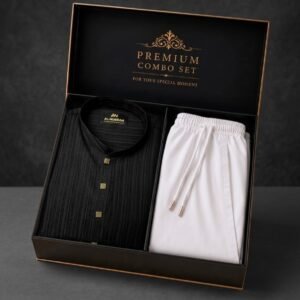 Popcorn Black Panjabi & China Stitch Pajama Combo